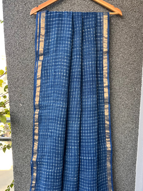 Indigo Checkered Dabu Kota doriya Saree