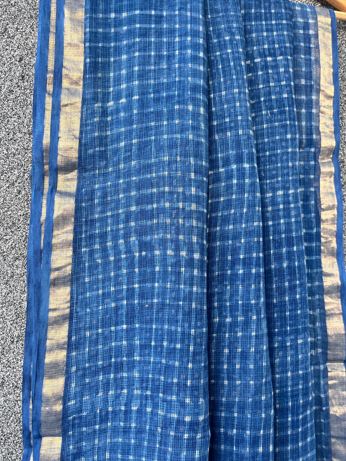 Indigo Checkered Dabu Kota doriya Saree