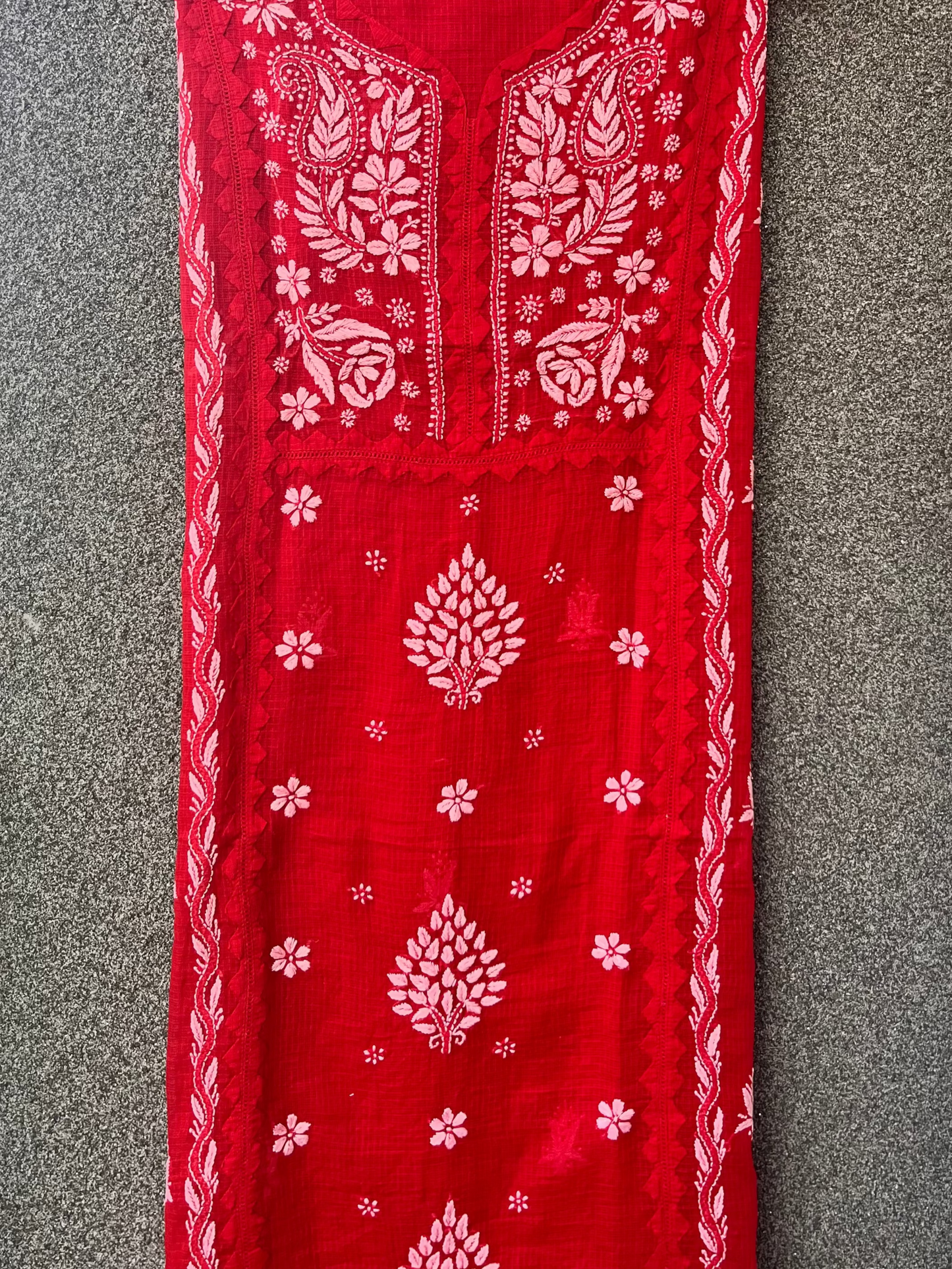 Anupama Red Unstitched Chikankari & Applique Suit Set