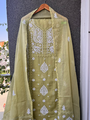 Anupama Lime Unstitched Chikankari & Applique Suit Set