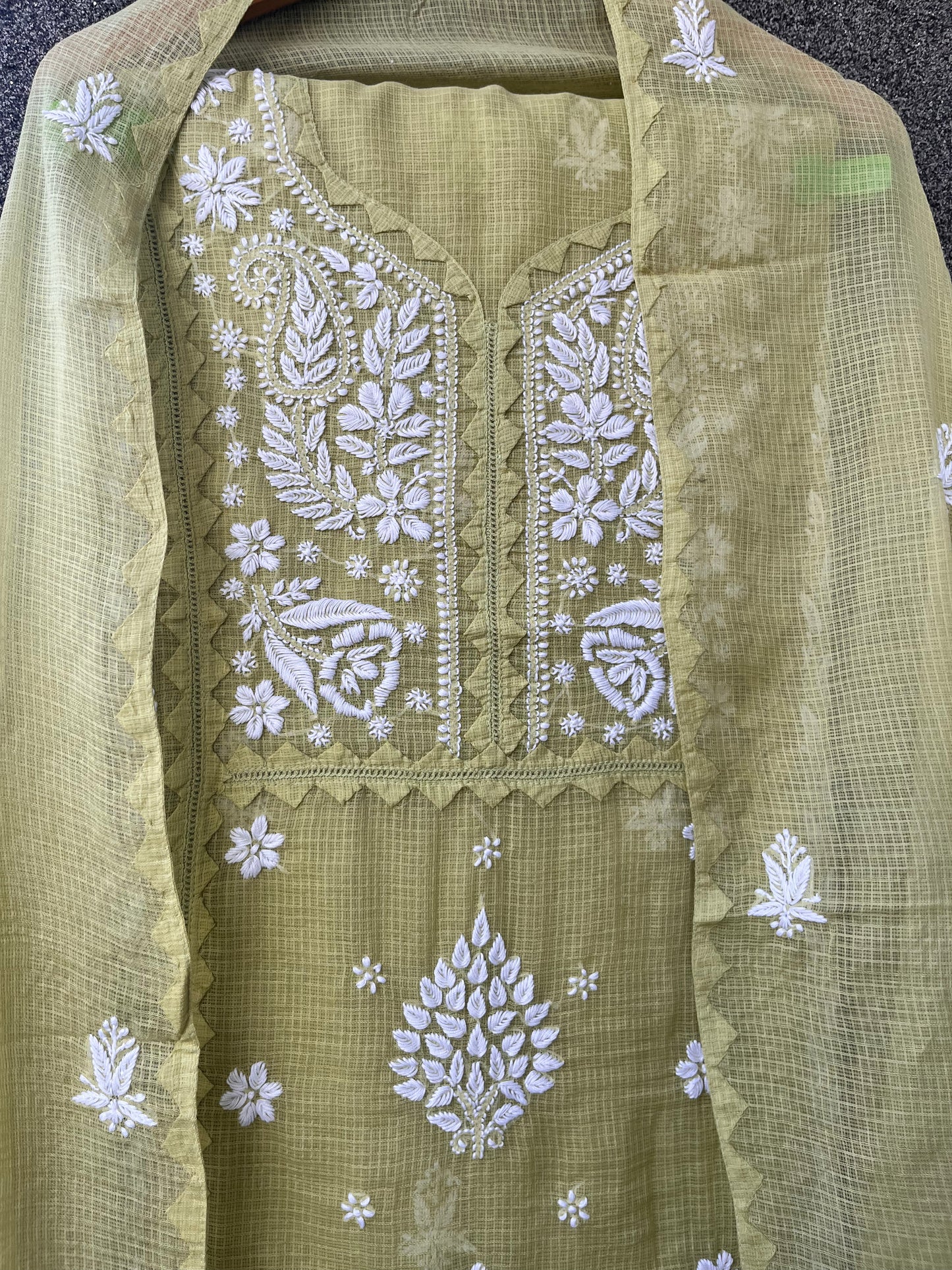 Anupama Lime Unstitched Chikankari & Applique Suit Set