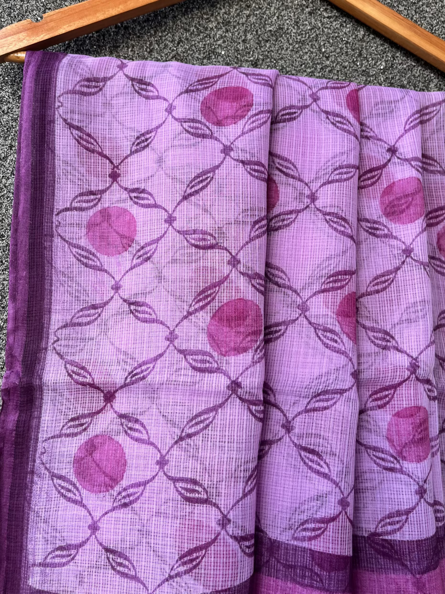 Lilac Block print Kota doriya Saree