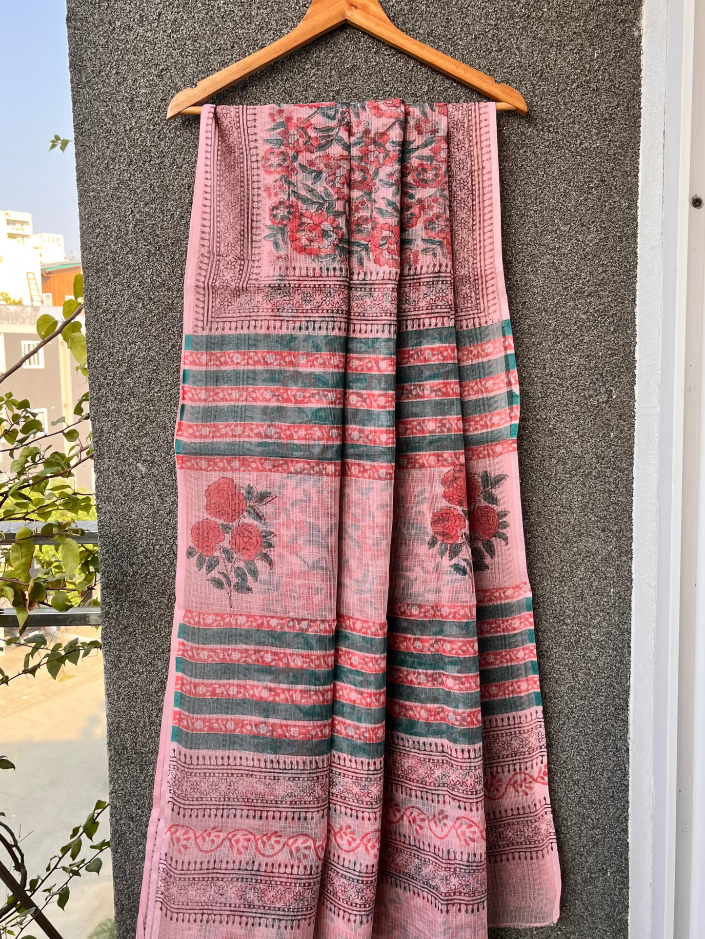 Pink & Green Kota doriya Saree