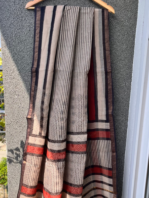 Beige and Black Striped Kota doriya Saree