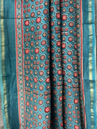 Teal Blue Ajrakh Chanderi Saree