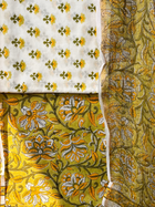 Green & yellow Hand block print suit with kota dupatta