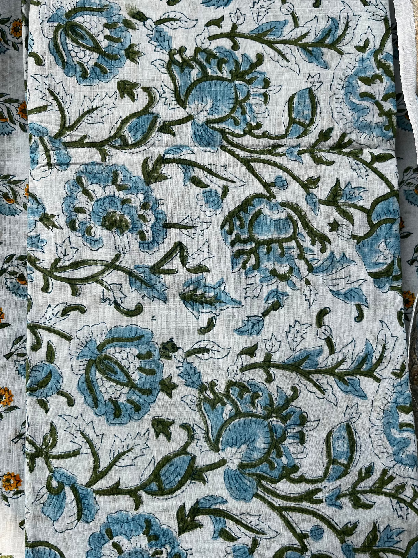 Blue & Yellow Hand block print suit with kota dupatta