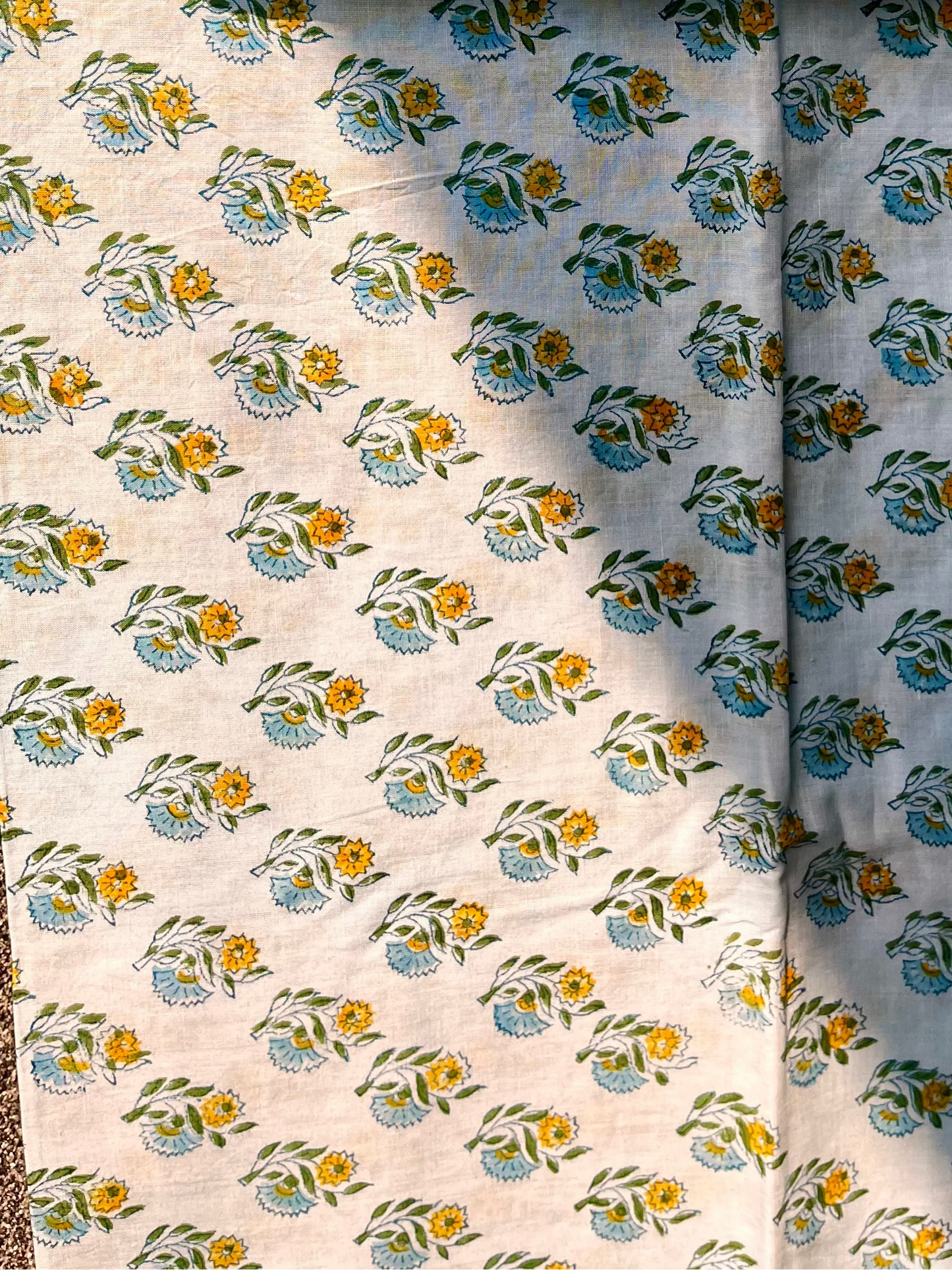 Blue & Yellow Hand block print suit with kota dupatta
