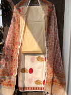 Pink White Hand block print suit with kota dupatta