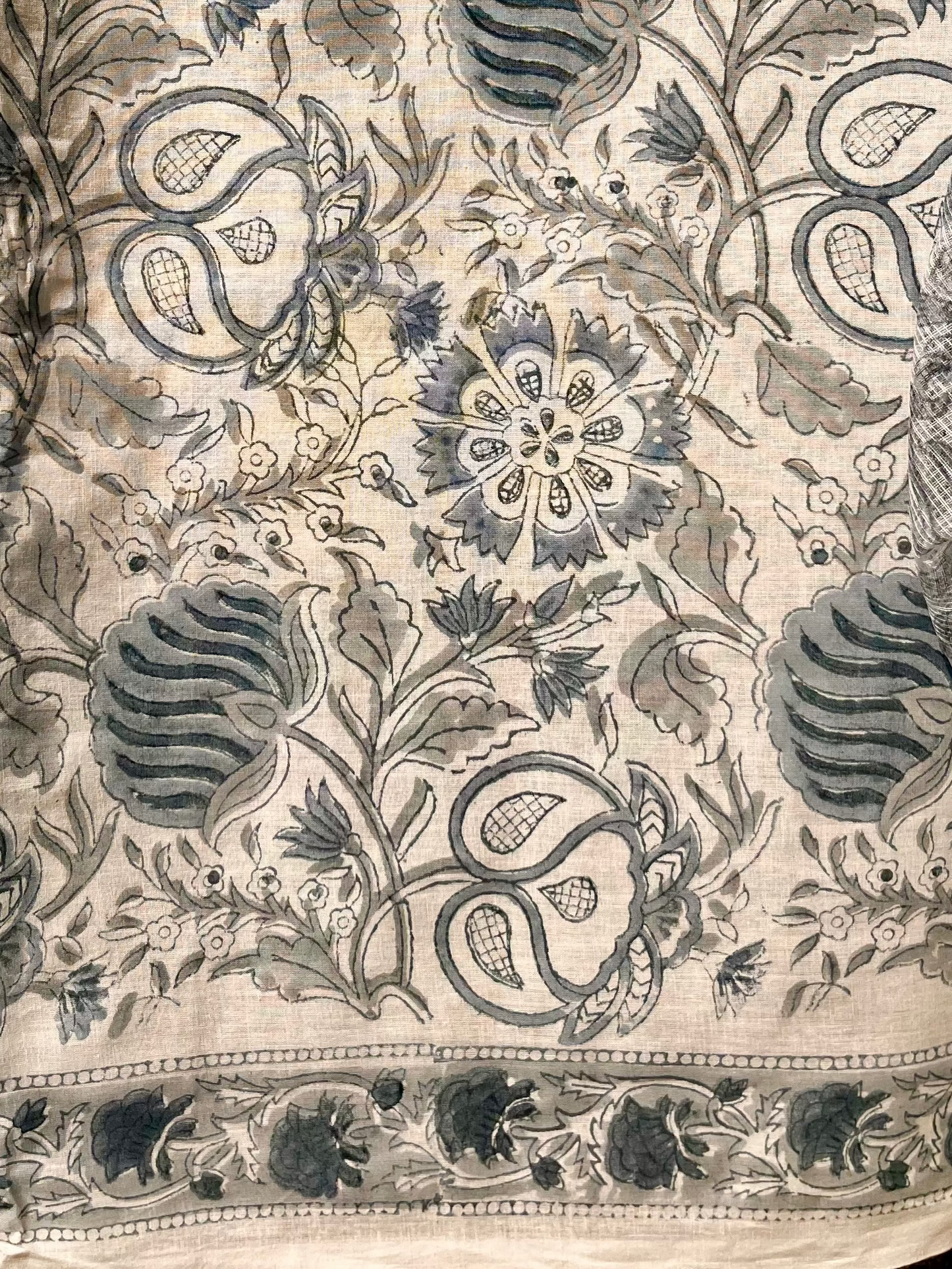 Blue & White Hand block print suit with kota dupatta