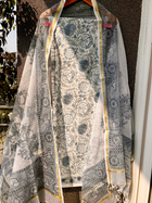 Blue & White Hand block print suit with kota dupatta