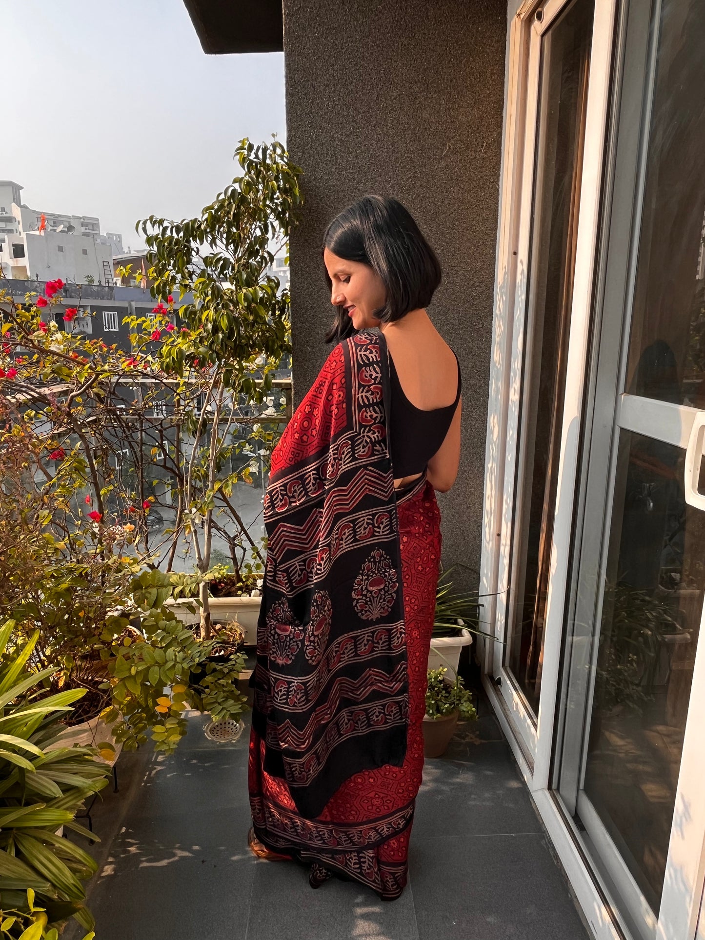 Red Pure Modal Silk Ajrakh Saree