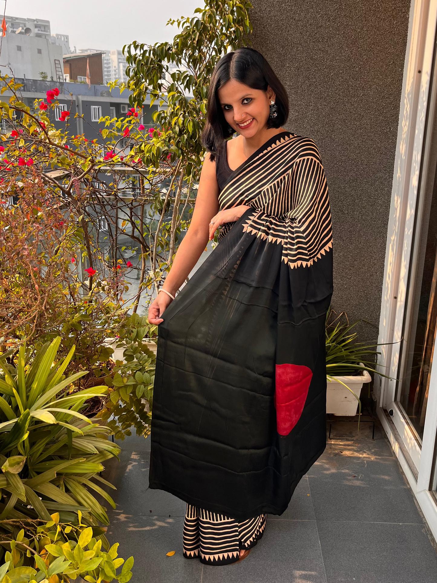 Bindi Pure Modal Silk Ajrakh Saree