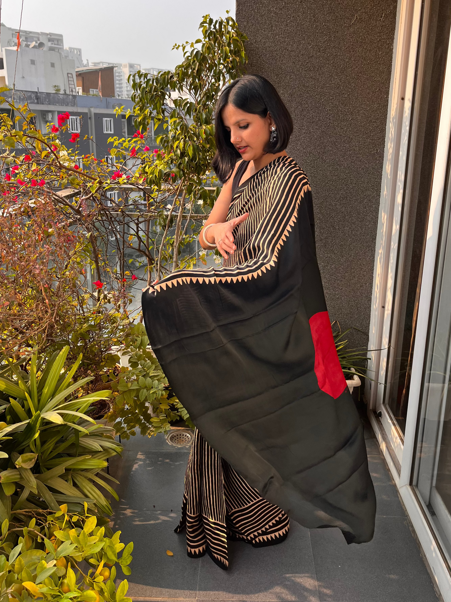 Bindi Pure Modal Silk Ajrakh Saree