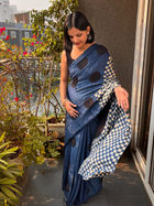 Blue Polka Pure Modal Silk Ajrakh Saree