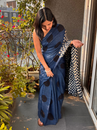 Blue Polka Pure Modal Silk Ajrakh Saree
