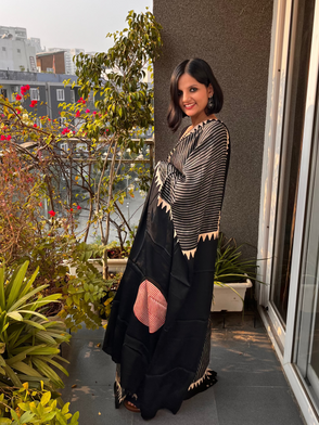 Spiral Bindi Pure Modal Silk Ajrakh Saree