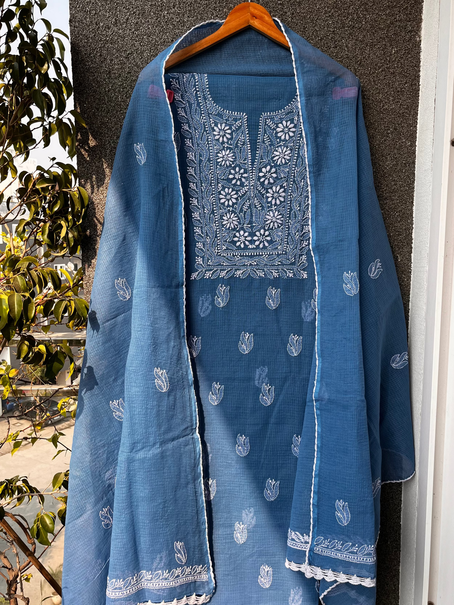 Akanksha Blue Unstitched Chikankari Kurta Set