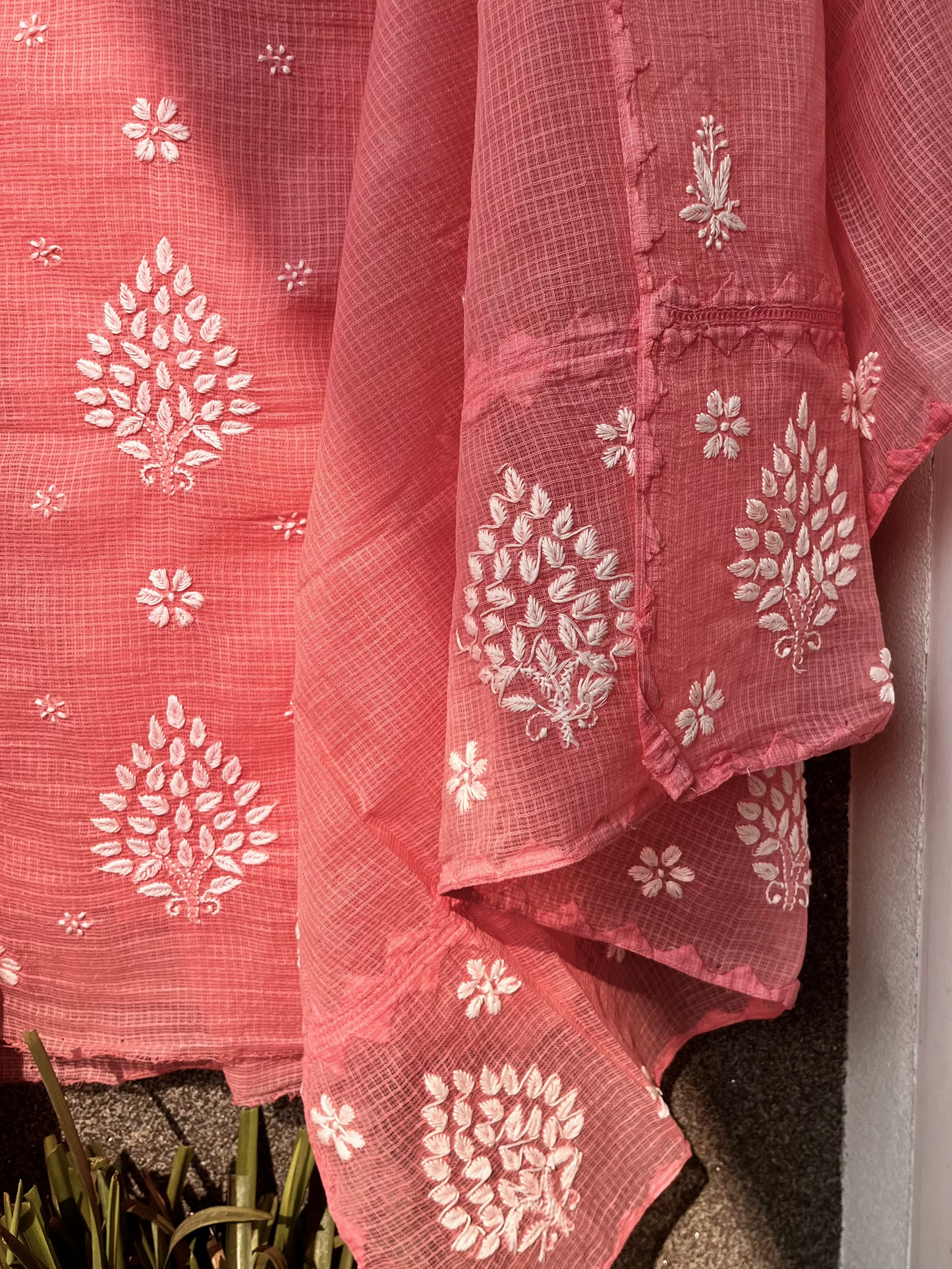 Anupama Peach Unstitched Chikankari & Applique Suit Set