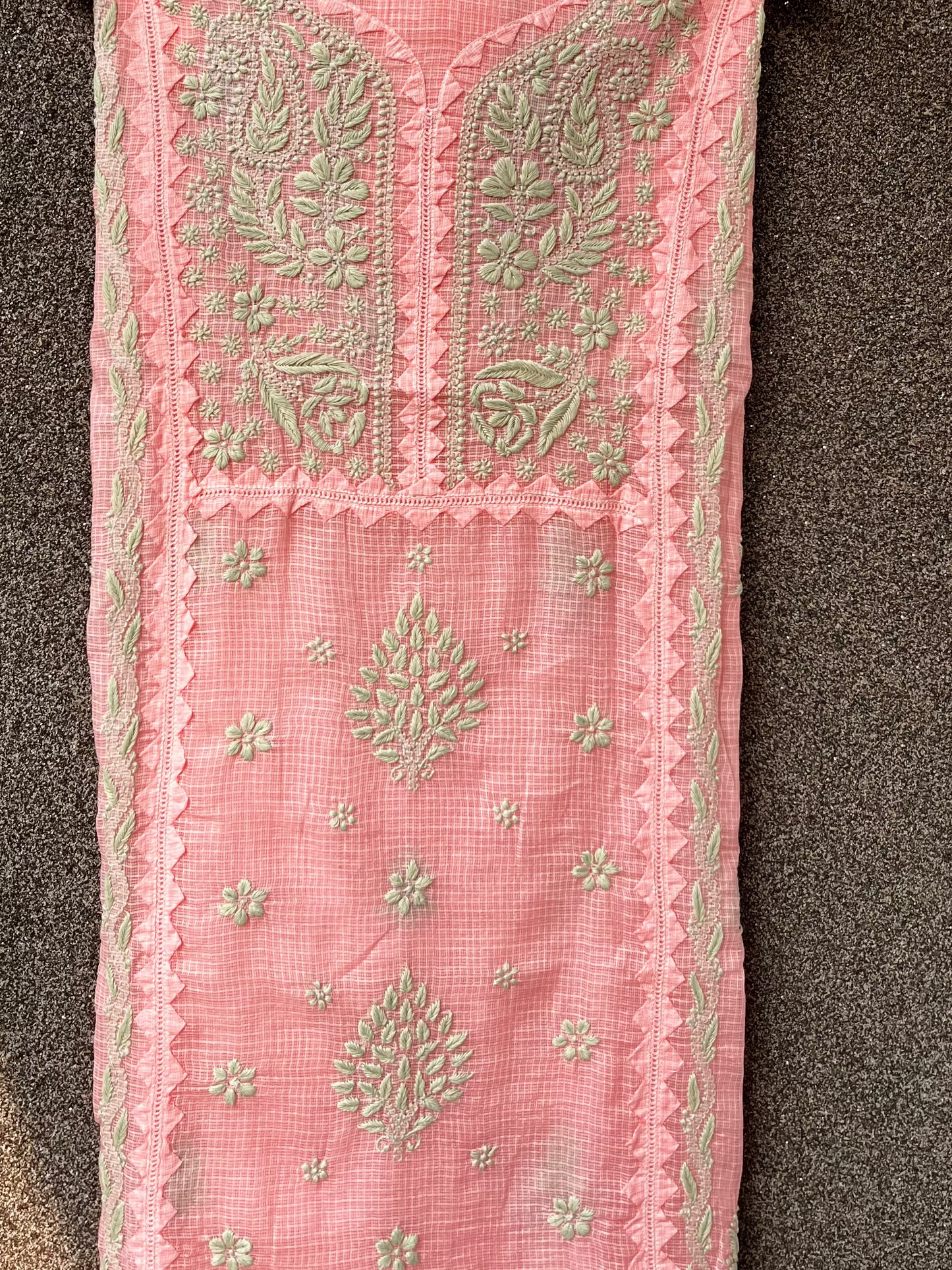 Anupama Pink & Green Unstitched Chikankari & Applique Suit Set