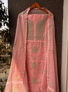 Anupama Pink & Green Unstitched Chikankari & Applique Suit Set