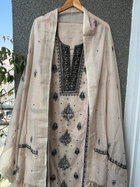 Anita Beige Chikankari 2 pc semi-stitched Kurta set with Pearl work