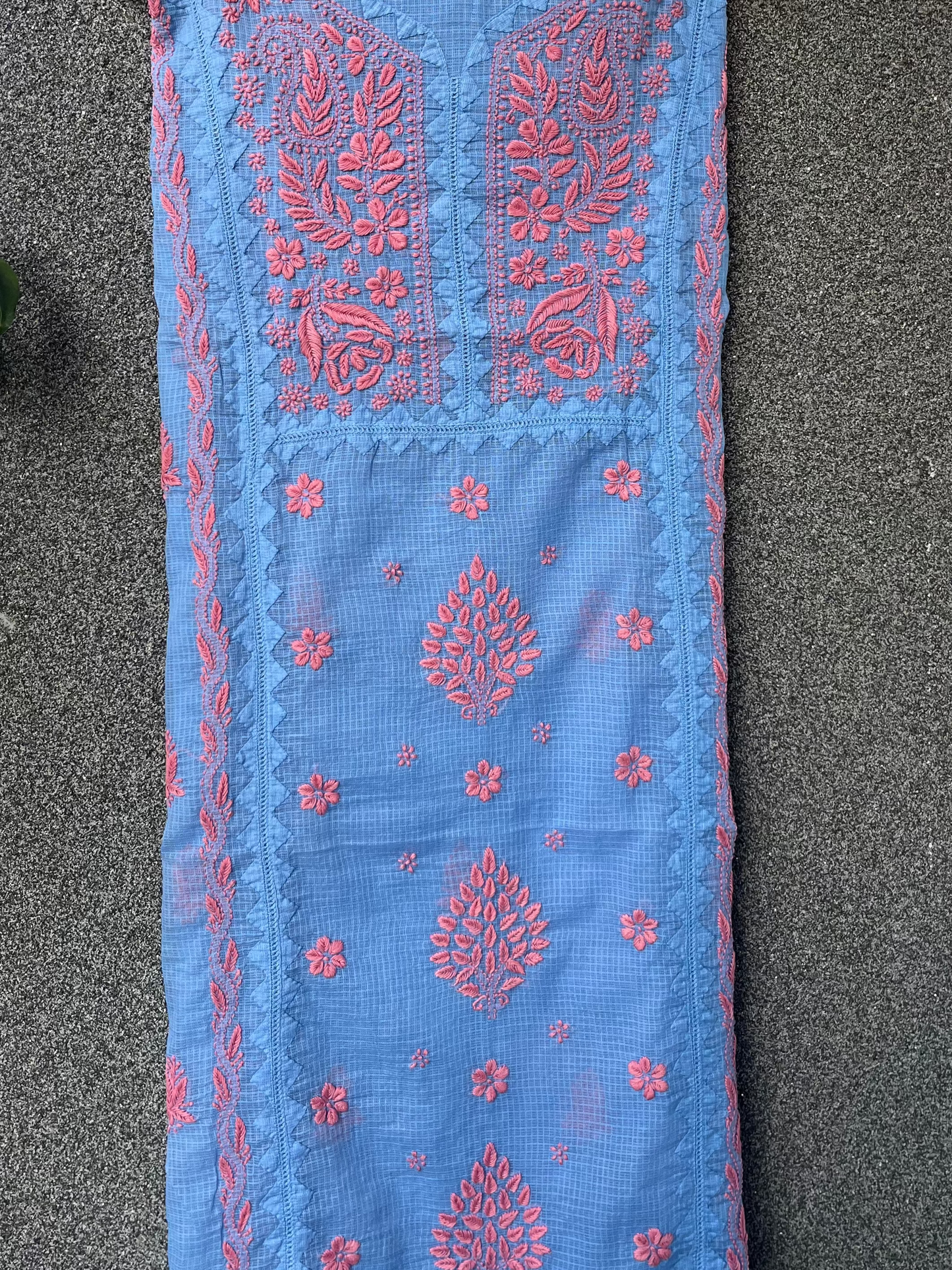 Anupama Blue & Pink Unstitched Chikankari & Applique 2 pc Suit Set