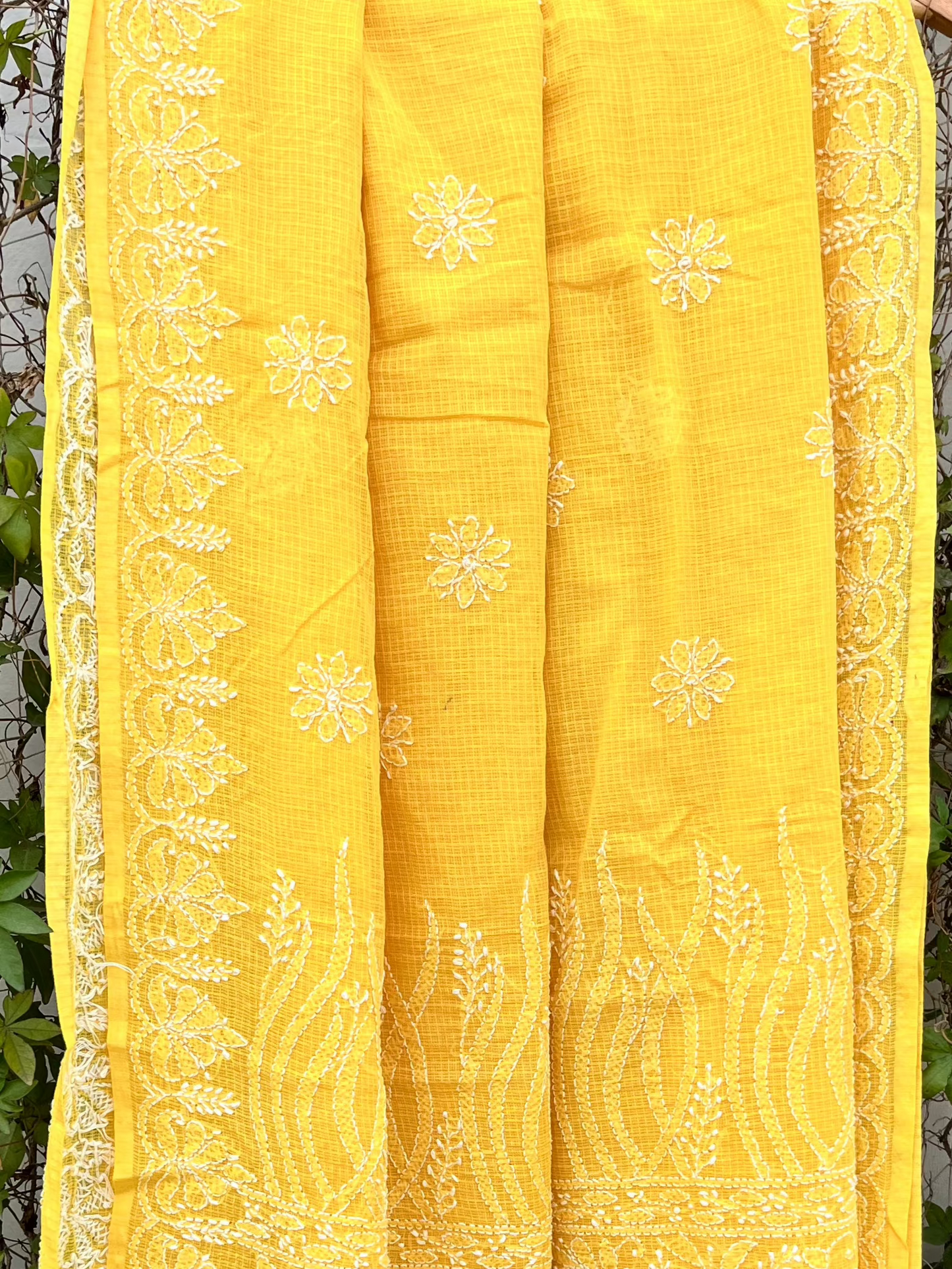 Yellow Chikankari Kotadoriya Saree