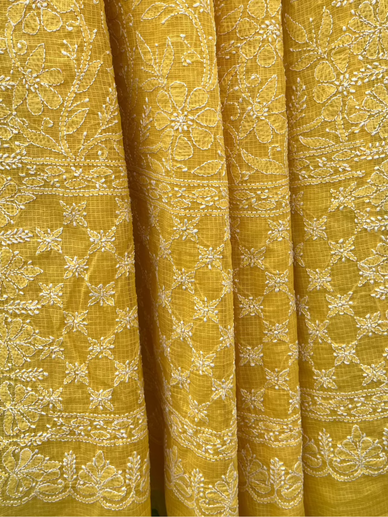 Yellow Chikankari Kotadoriya Saree