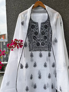 Akanksha Unstitched White & Black Chikankari Kurta Set