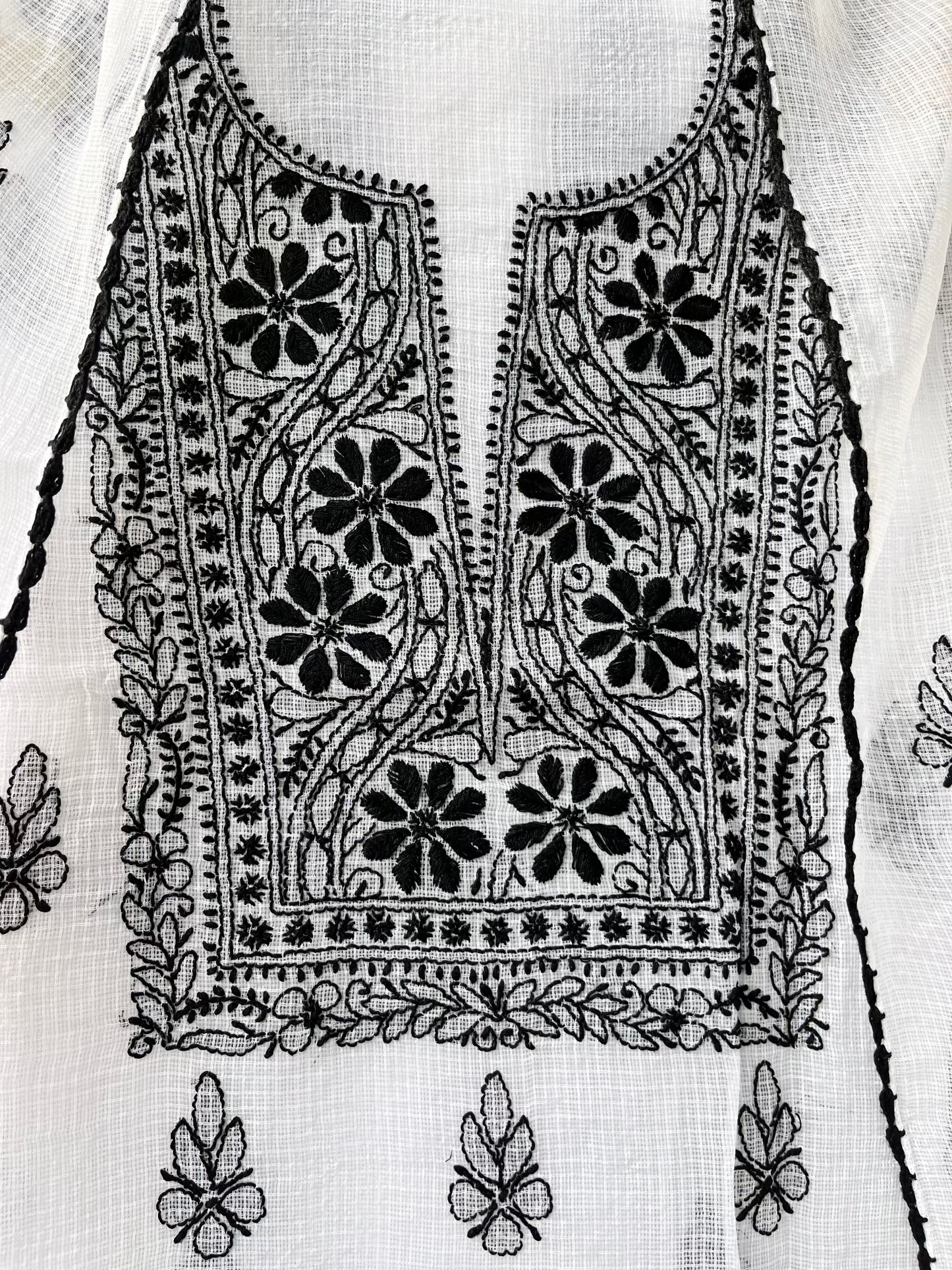 Akanksha Unstitched White & Black Chikankari Kurta Set