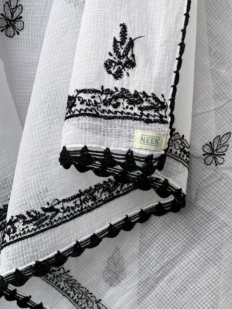 Akanksha Unstitched White & Black Chikankari Kurta Set