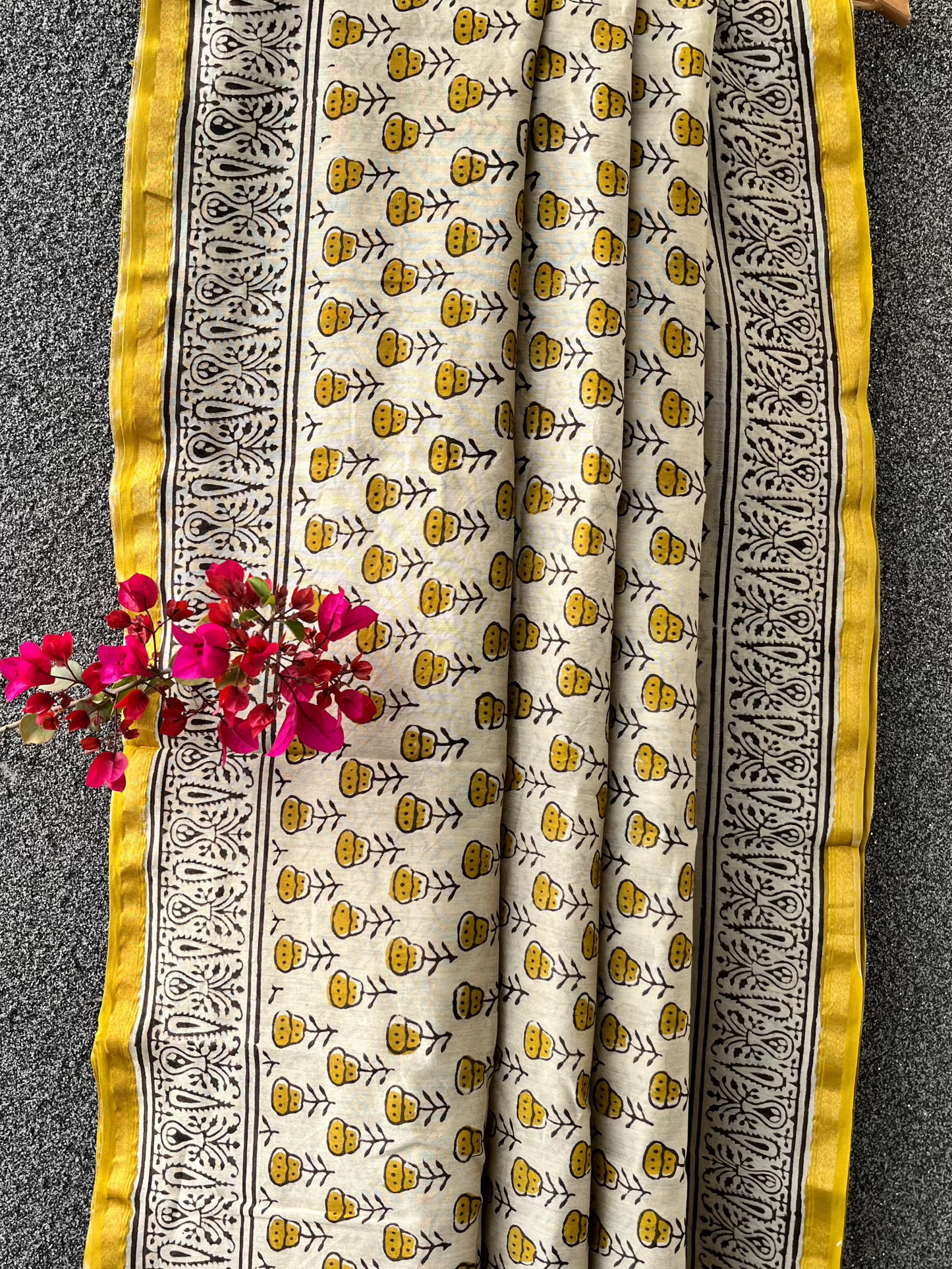 Yellow & Black Chanderi Saree