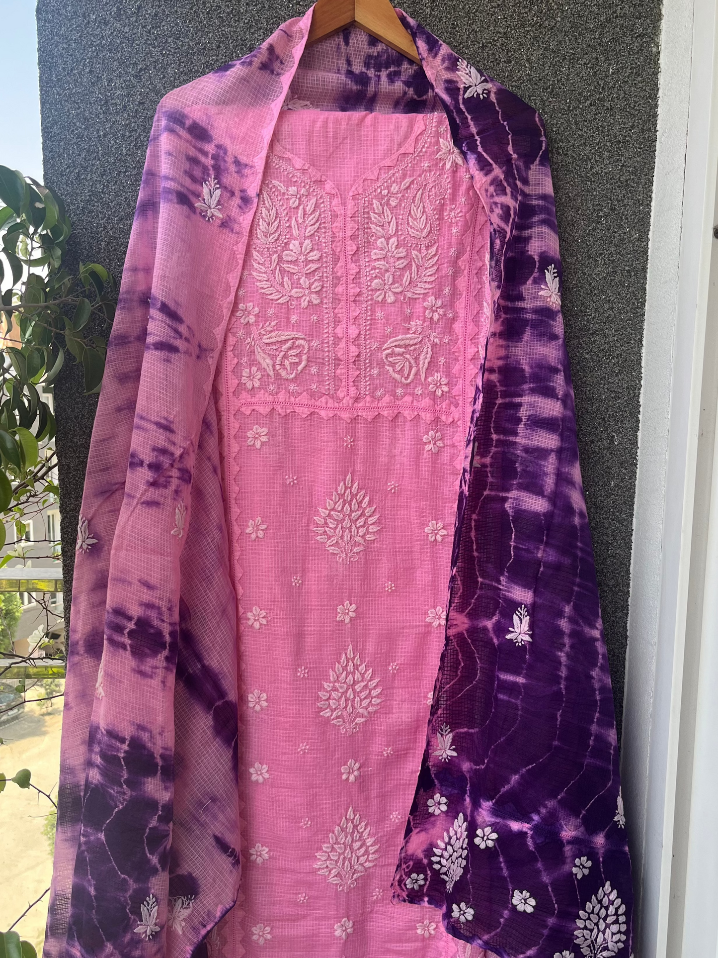 Anupama Pink  Unstitched Chikankari & applique 2 pc Suit Set