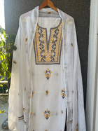 Noor Yellow & black Unstitched Linen Chikankari  2 pc Suit Set