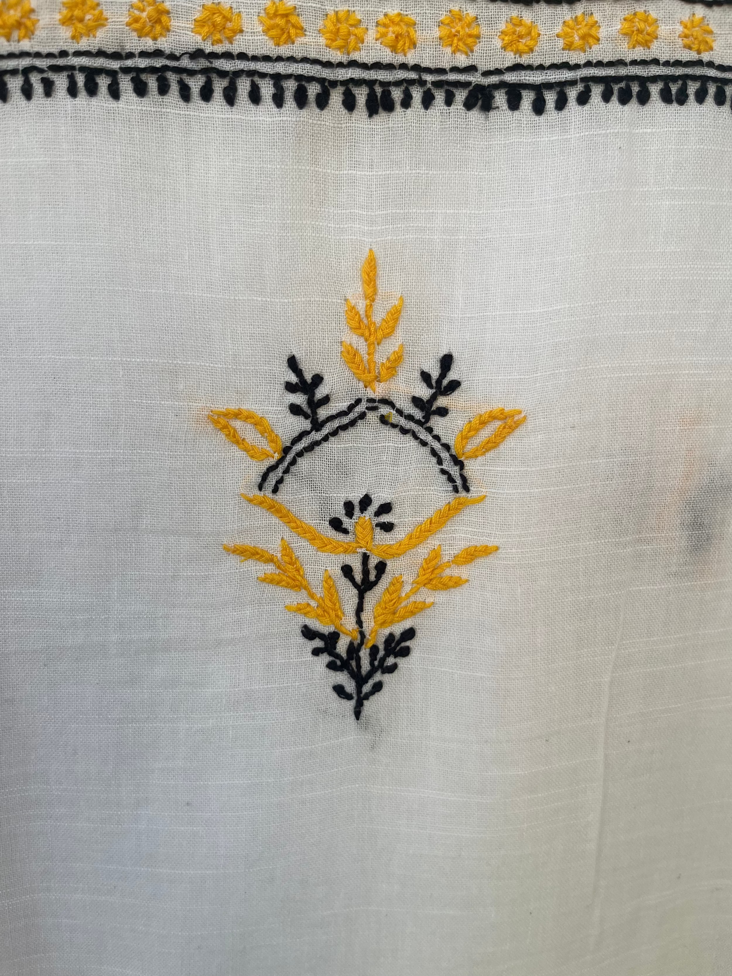Noor Yellow & black Unstitched Linen Chikankari  2 pc Suit Set