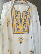 Noor Yellow & black Unstitched Linen Chikankari  2 pc Suit Set