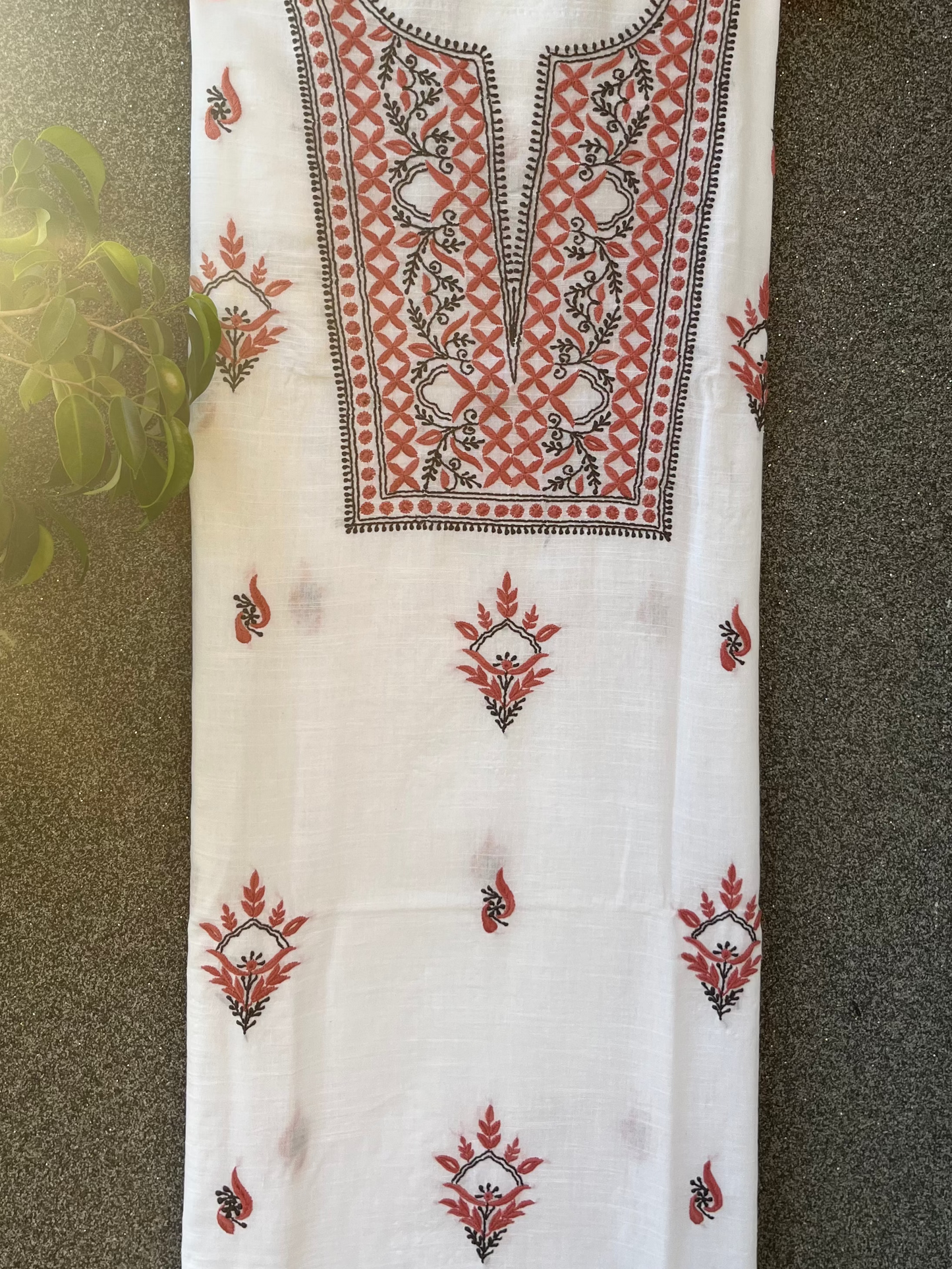 Noor Red & black Unstitched Linen Chikankari  2 pc Suit Set