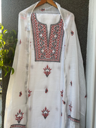 Noor Red & black Unstitched Linen Chikankari  2 pc Suit Set