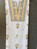 Noor Yellow & teal Unstitched Linen Chikankari  2 pc Suit Set