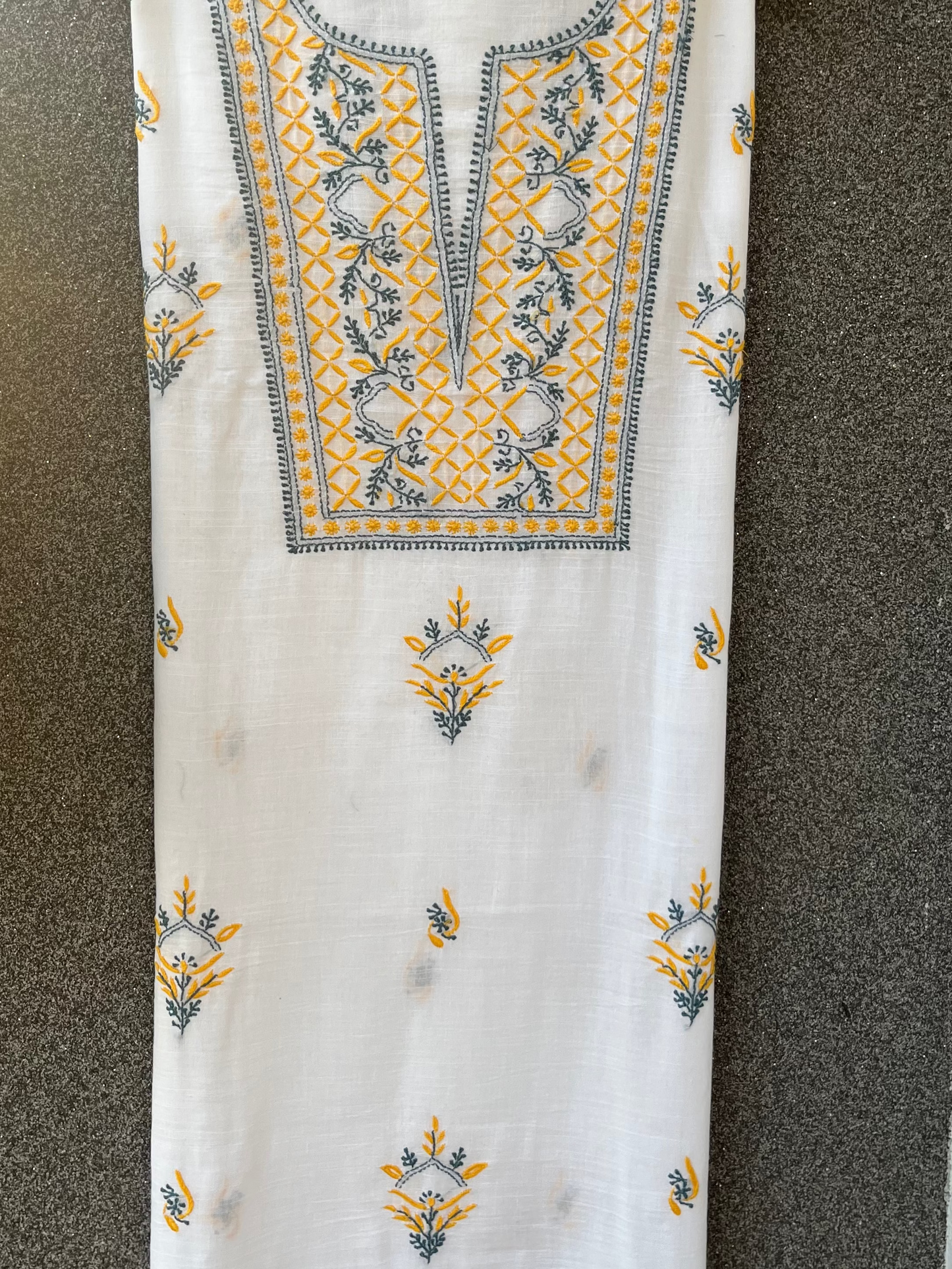 Noor Yellow & teal Unstitched Linen Chikankari  2 pc Suit Set