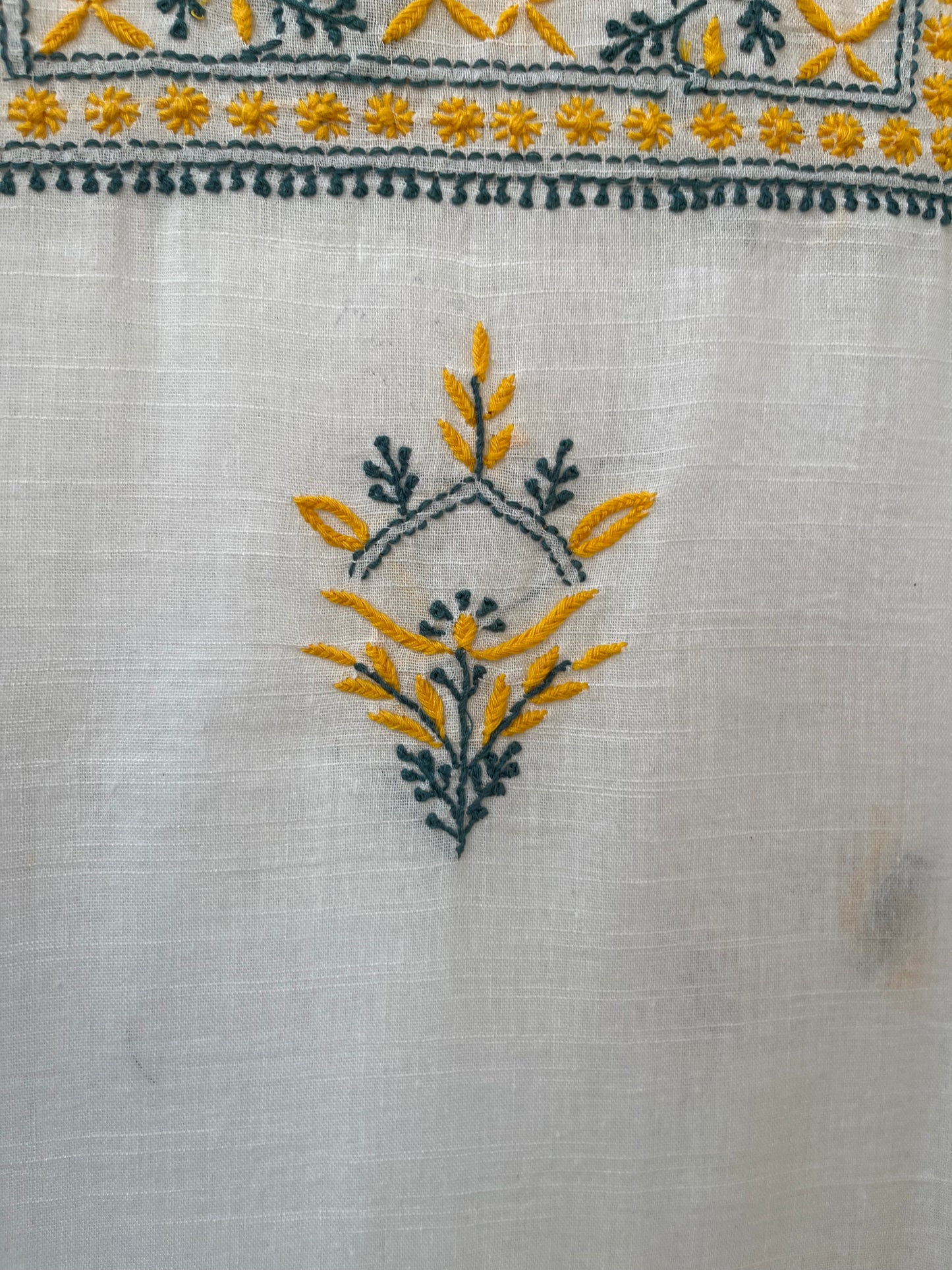 Noor Yellow & teal Unstitched Linen Chikankari  2 pc Suit Set