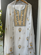 Noor Yellow & teal Unstitched Linen Chikankari  2 pc Suit Set