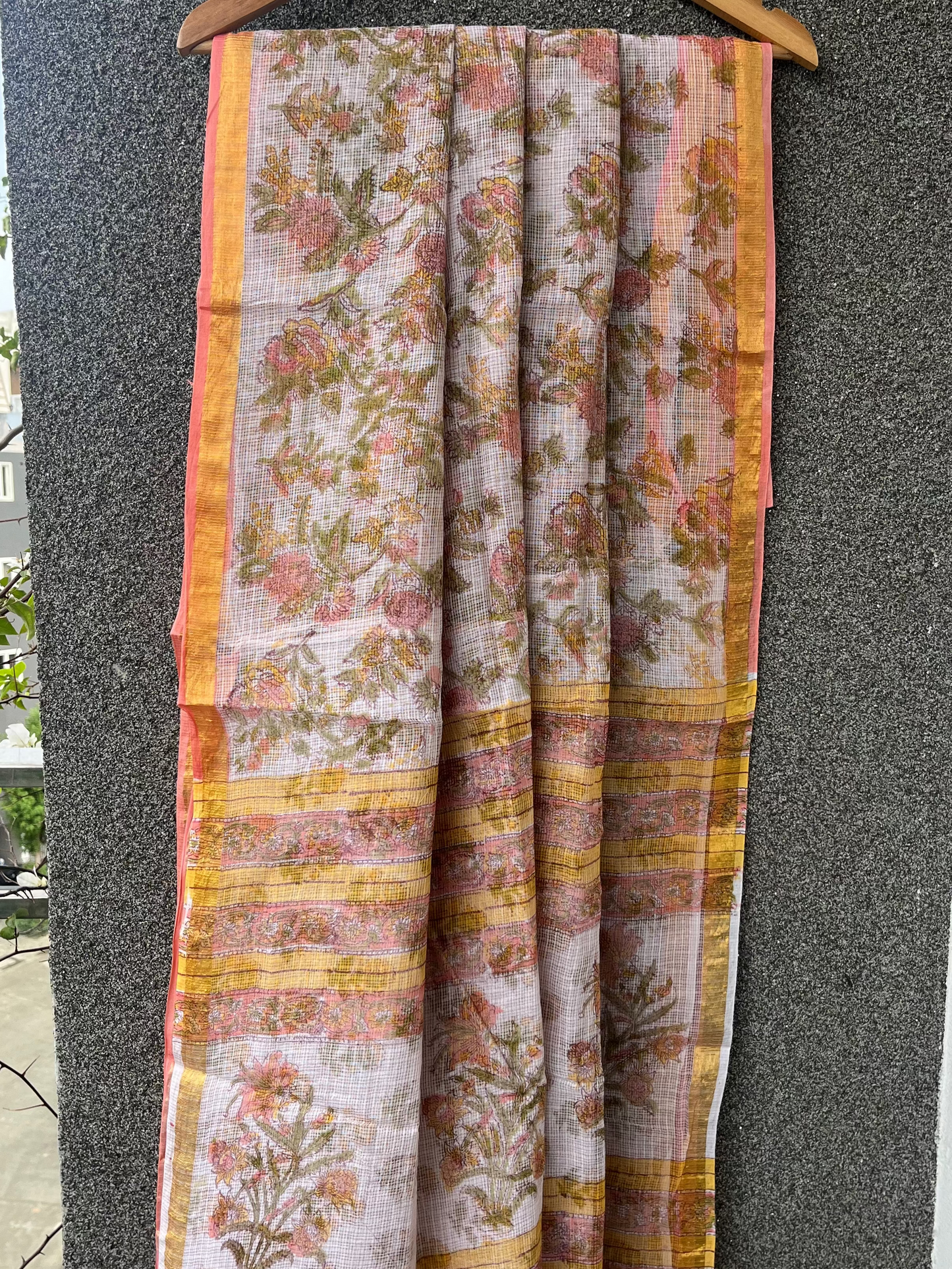 White Floral Kota doriya Saree