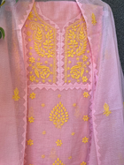 Anupama Pink & Yellow Unstitched Chikankari & Applique  2 pc Suit Set