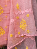 Anupama Pink & Yellow Unstitched Chikankari & Applique  2 pc Suit Set