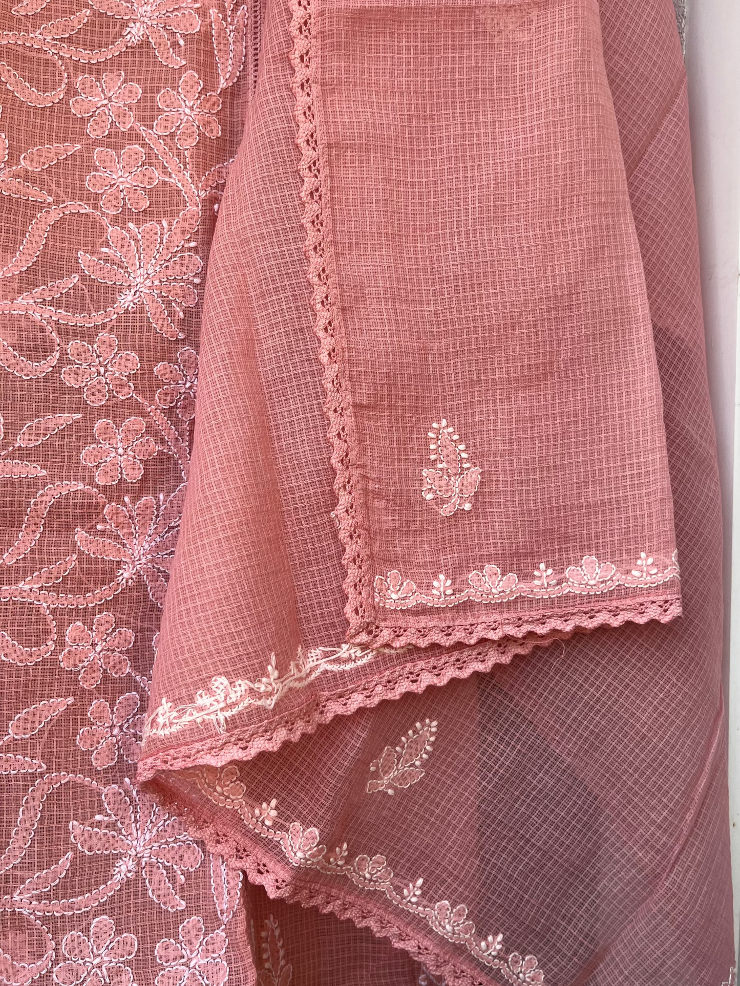 Nitya Peach Semi-stitched Chikankari 2 pc Suit Set