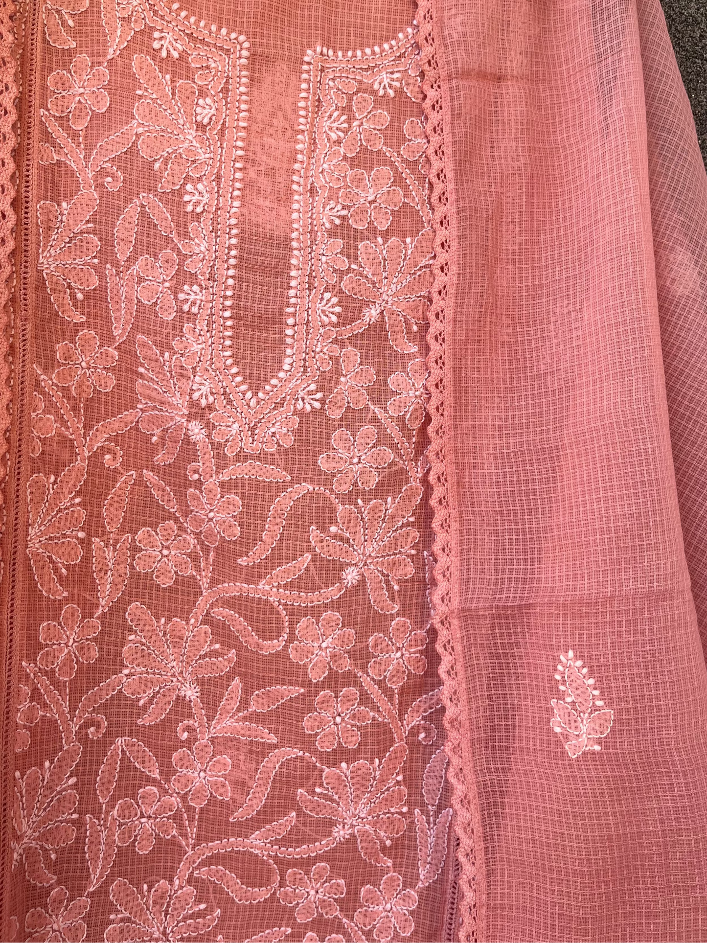 Nitya Peach Semi-stitched Chikankari 2 pc Suit Set