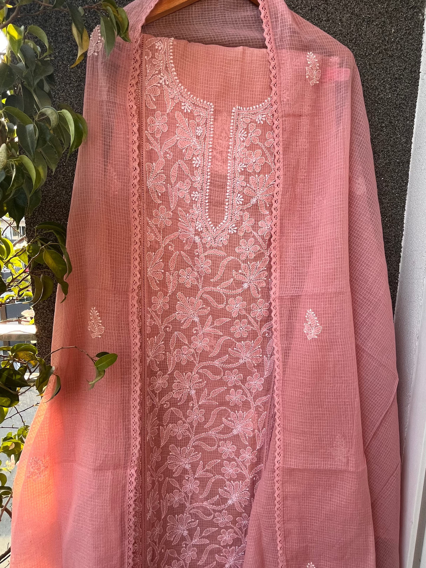 Nitya Peach Semi-stitched Chikankari 2 pc Suit Set