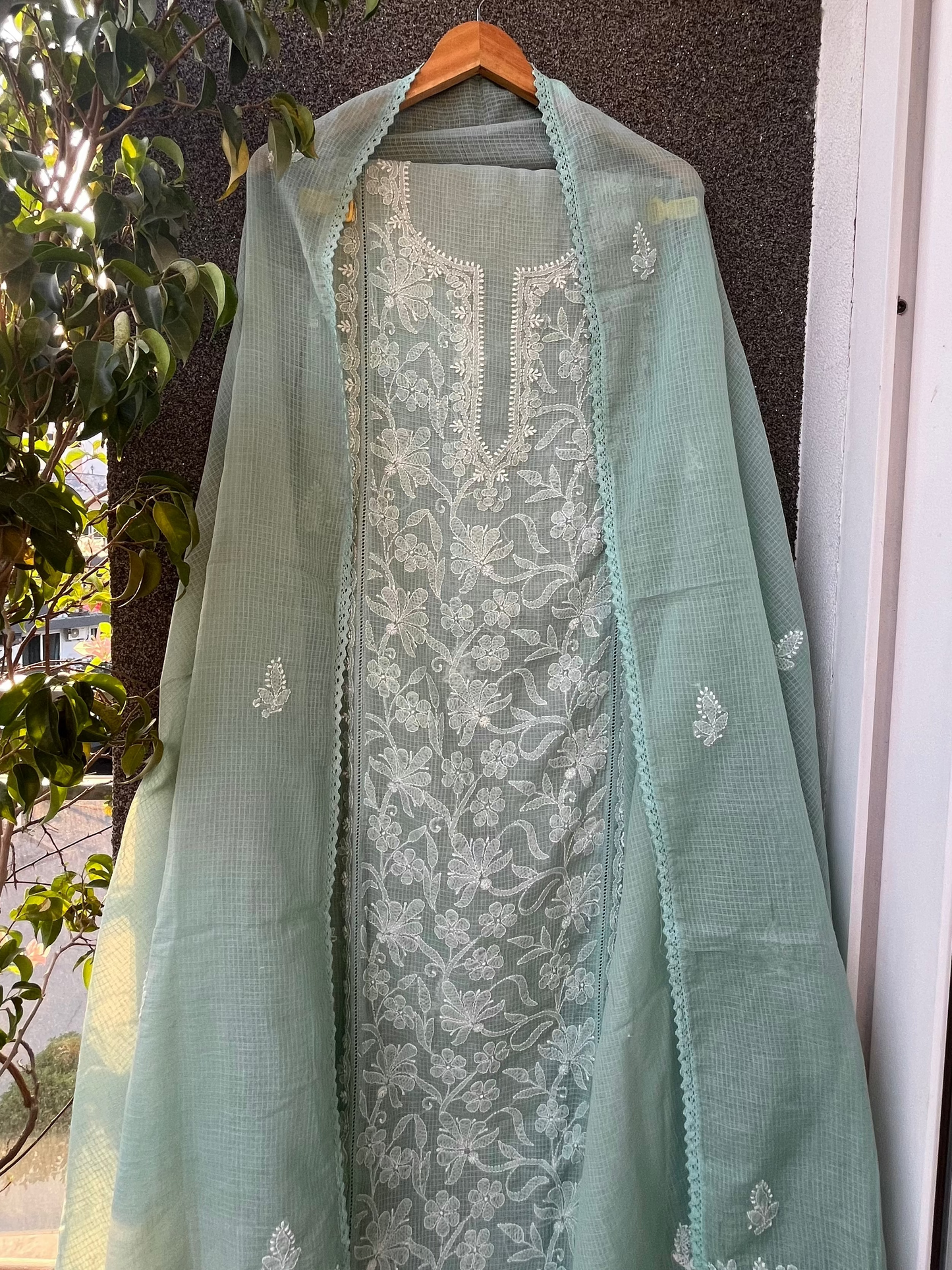 Nitya Sea green Semi-stitched Chikankari 2 pc Suit Set